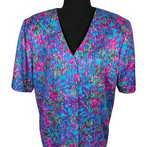 VINTAGE 90s Floral Paisley Short Sleeve Blouse